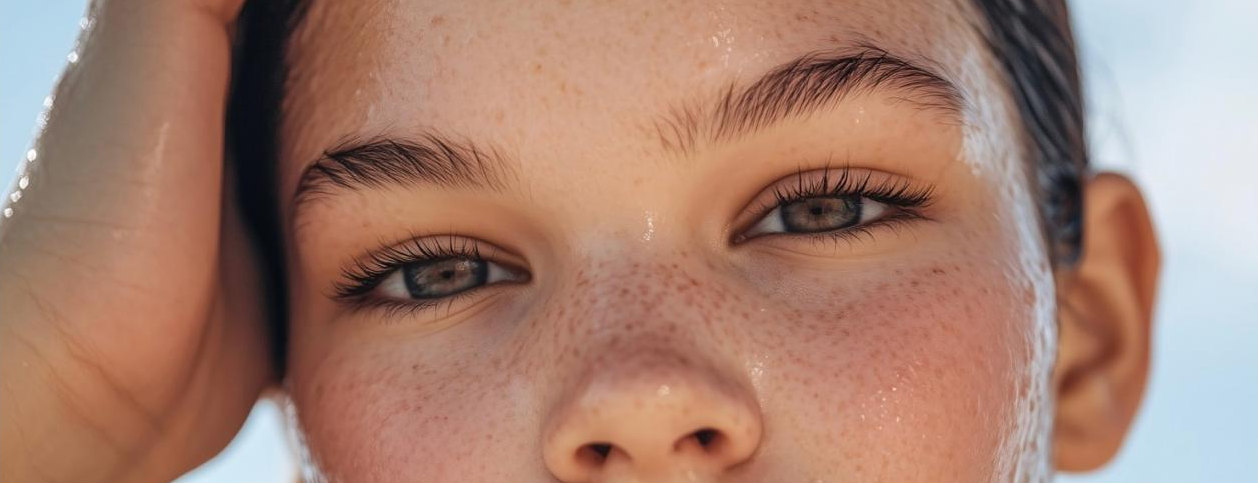 Close-up of a person's face wearing false eye lashes